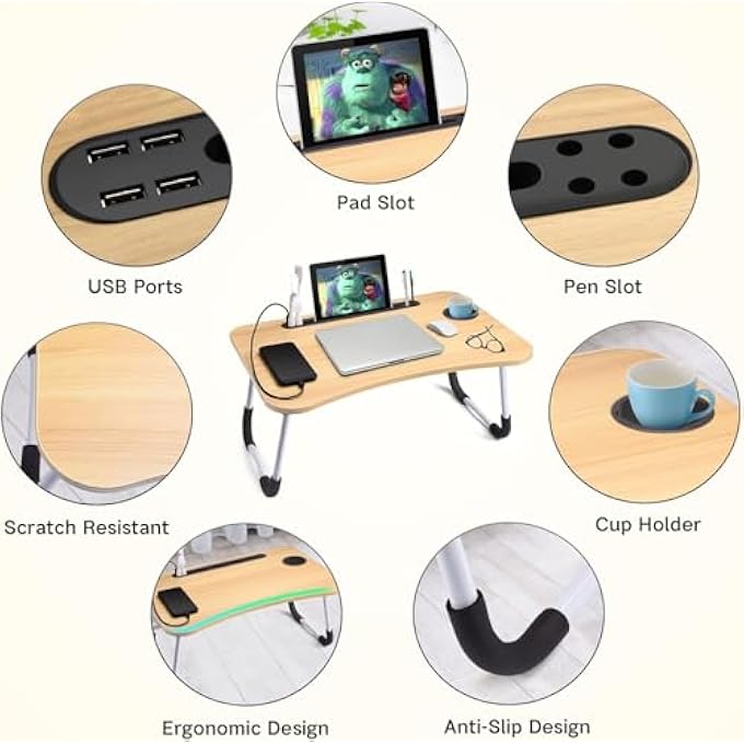 AWH MultiPurpose Foldable Laptop Table for Bed  Includes Cup Holder and Spacious Surface  Perfect Lap Desk for Working Eating or Reading on Couch Floor or Bed  Assorted Colors - Image 5