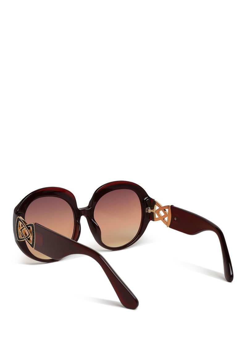 London Rag - Brown Metallic Accent Round Sunglasses - Image 1
