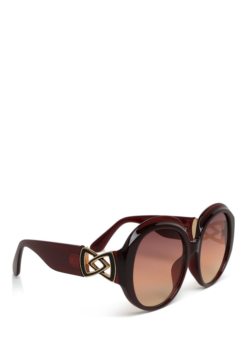 London Rag - Brown Metallic Accent Round Sunglasses - Image 1