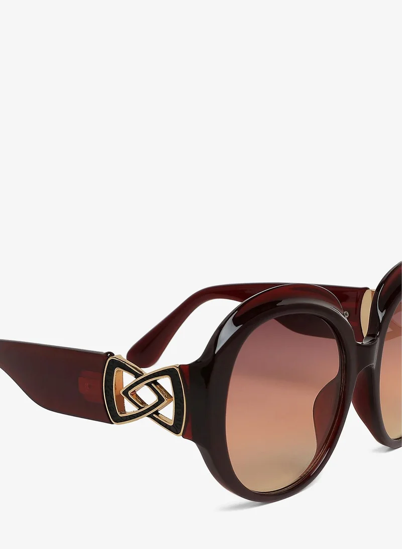 London Rag Brown Brown Metallic Accent Round Sunglasses for Women | Best Price UAE