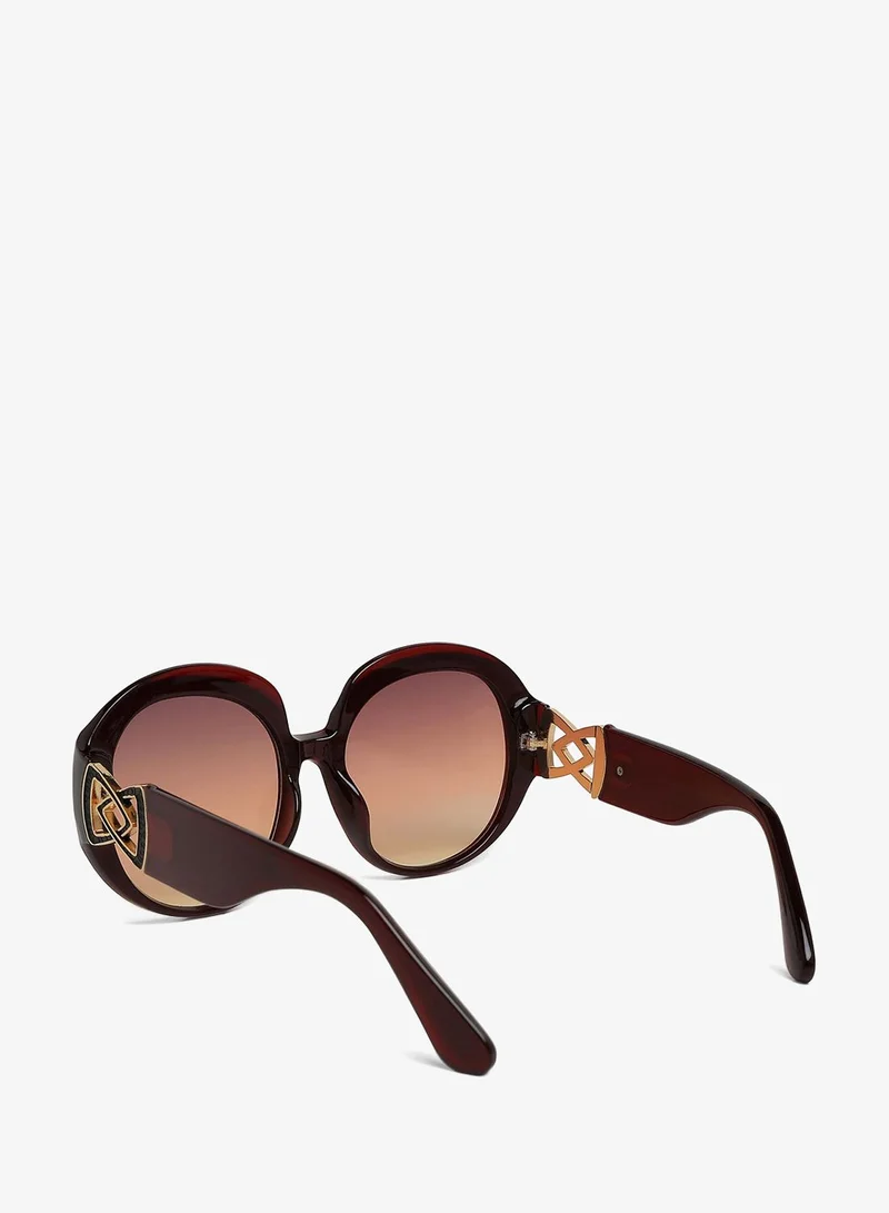 London Rag Brown Brown Metallic Accent Round Sunglasses for Women | Best Price UAE