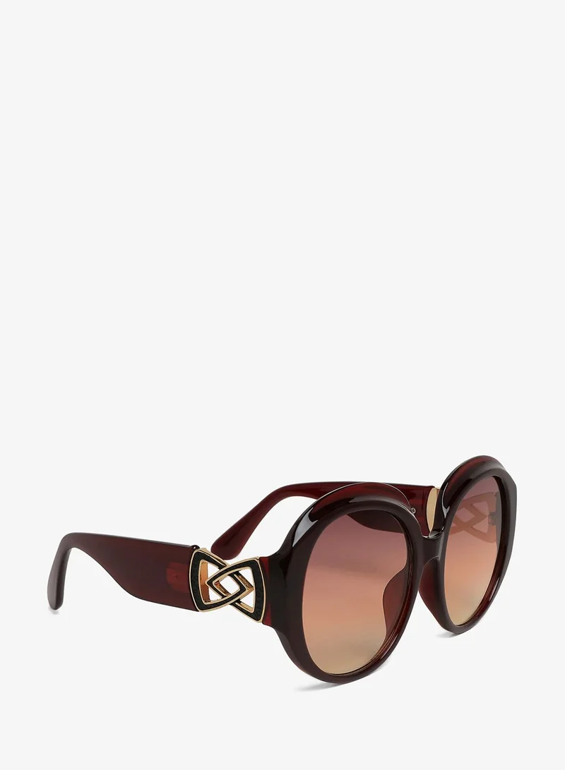 London Rag Brown Metallic Accent Round Sunglasses