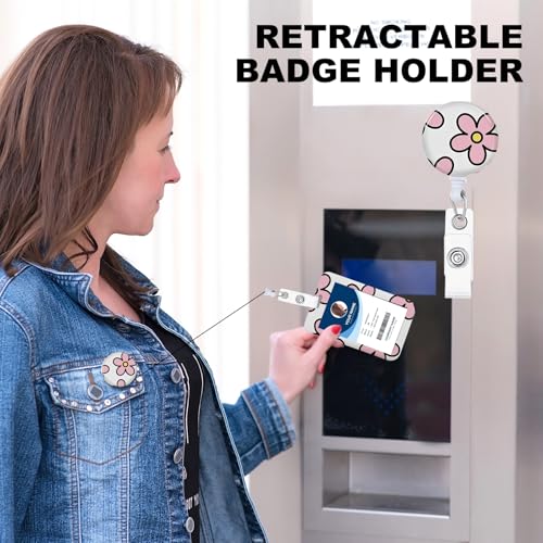 NICCCARD 3 Set Flower ID Badge Holder with Clip Badge Reels Retractable Heavy Duty,Keychain，ID Holder for School Nurse Office 7 - Image 5