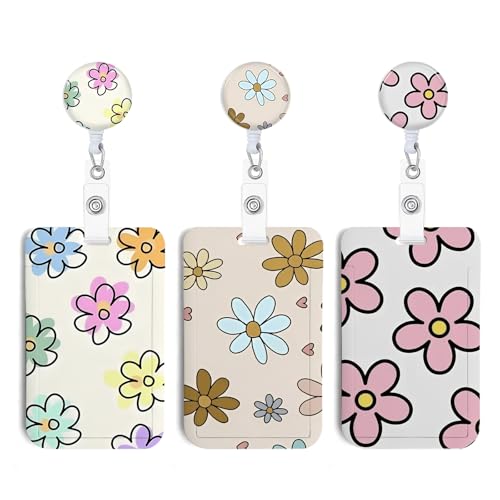 NICCCARD 3 Set Flower ID Badge Holder with Clip Badge Reels Retractable Heavy Duty,Keychain，ID Holder for School Nurse Office 7 - Image 1