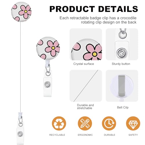 NICCCARD 3 Set Flower ID Badge Holder with Clip Badge Reels Retractable Heavy Duty,Keychain，ID Holder for School Nurse Office 7 - Image 3