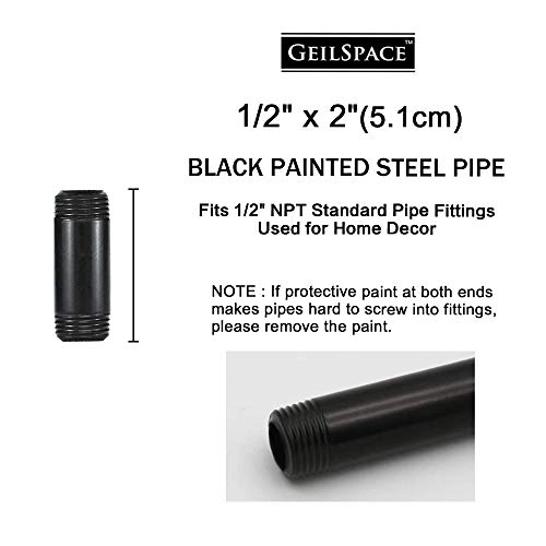 GeilSpace 6 Pack 1/2" × 2" Pre-Cut Black Metal Pipe, Industrial Steel Fits Standard Half Inch Black Threaded Pipes and Fittings - Vintage DIY Industrial Shelving (1/2" × 2") - Image 2
