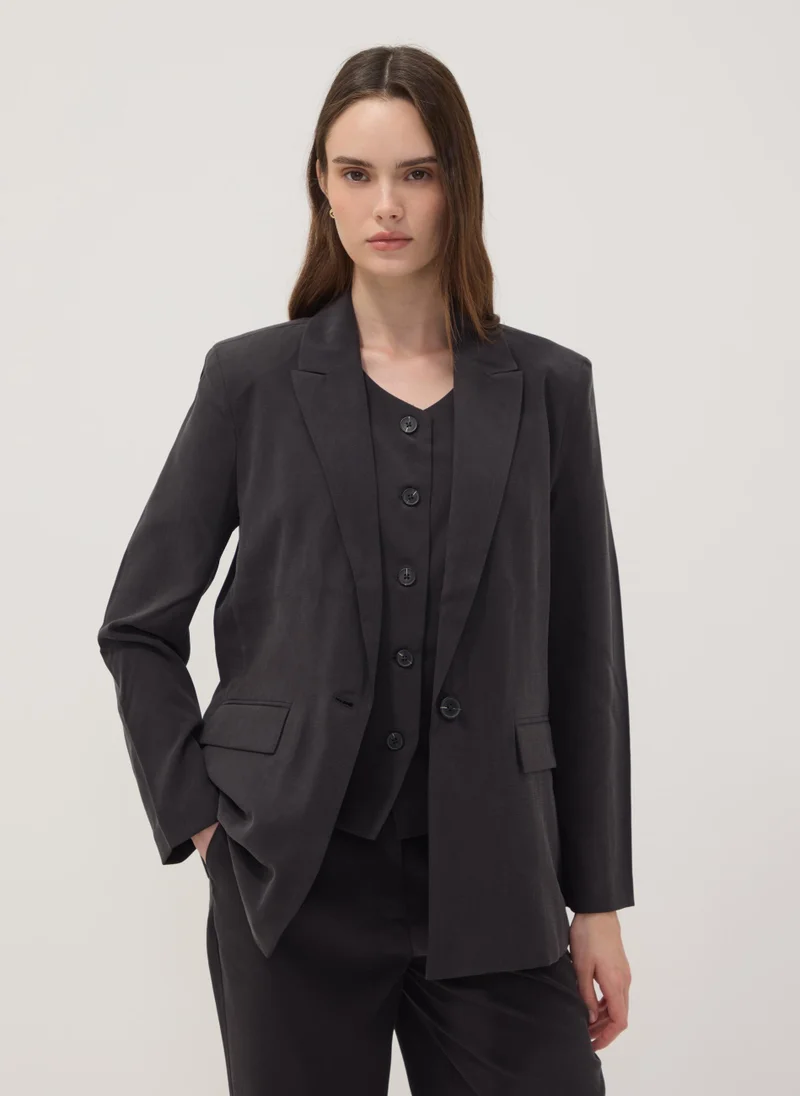 Ovs OVS Black Regular-Fit Viscose-Blend Blazer