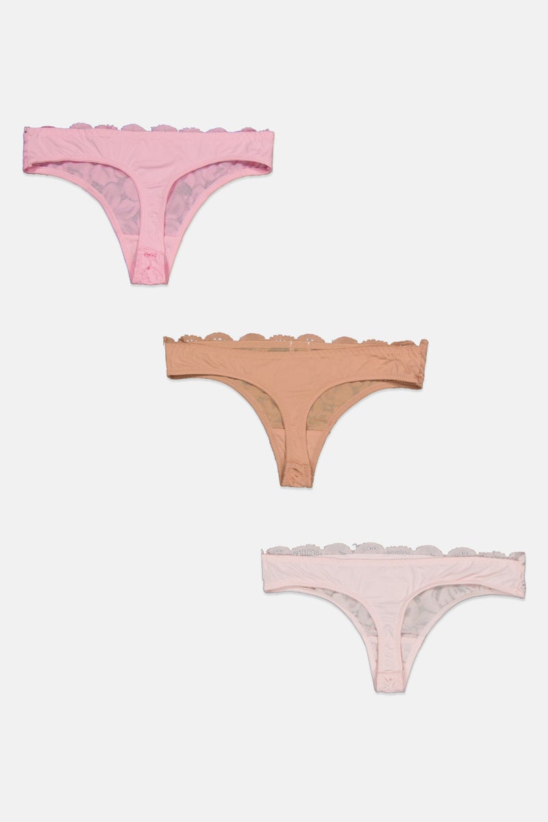 BCBGeneration Women 3 Pieces Textured Lace Panty, Pink  - Image 2