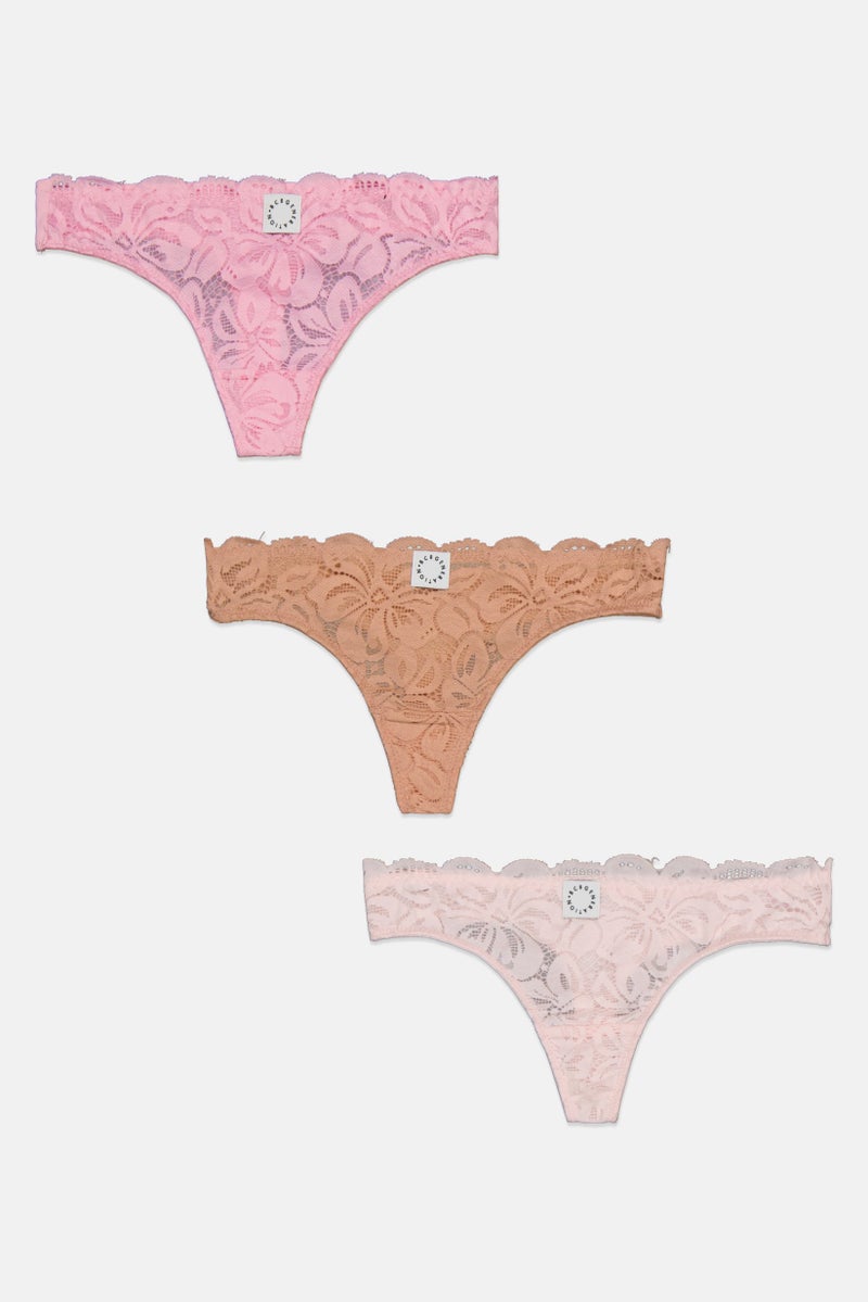 BCBGeneration Women 3 Pieces Textured Lace Panty, Pink  - Image 1