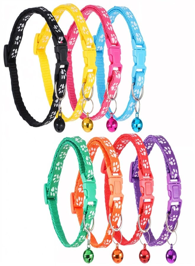 simarro 8 Pack Puppy Collars, Colorful Adjustable Kitten and Puppys Collars, 21-33cm Reflective Paw Print Collar with Bells, Soft Nylon Basic Pet Choker for Newborn Puppies, Pet Puppy Collar - Image 1