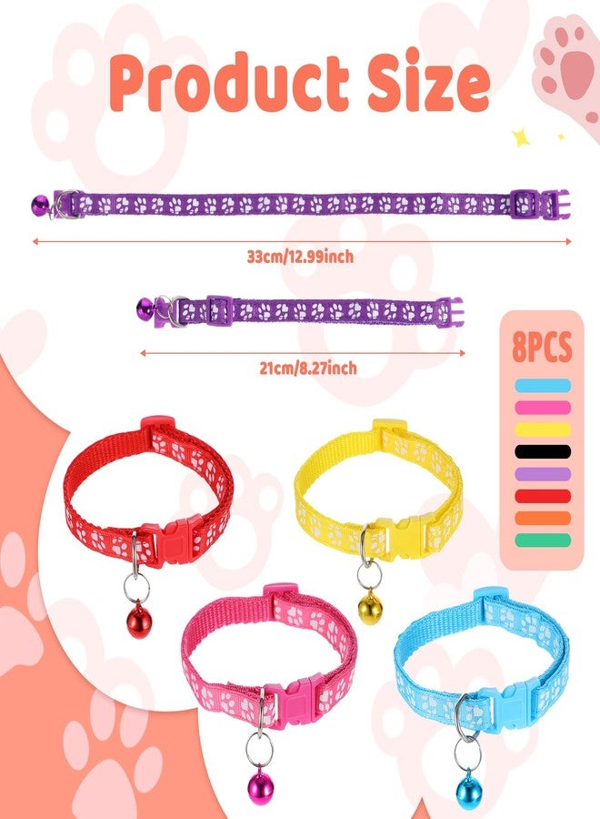 simarro 8 Pack Puppy Collars, Colorful Adjustable Kitten and Puppys Collars, 21-33cm Reflective Paw Print Collar with Bells, Soft Nylon Basic Pet Choker for Newborn Puppies, Pet Puppy Collar - Image 2