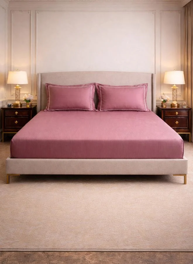 Mulberry Living 100% Cotton 3-Pieces Bedding Set, Linear Luxe - Rose Tan