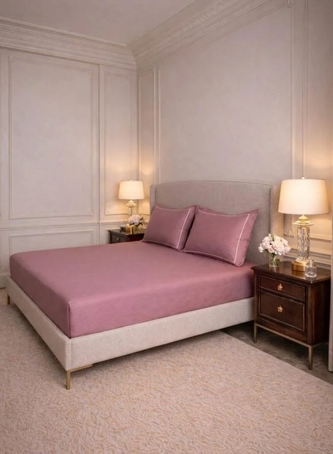 Mulberry Living 100% Cotton 3-Pieces Bedding Set, Linear Luxe - Rose Tan