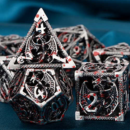 ARUOHHA Hollow DND Metal Dice Set Blood Dragons D and D Dice RPG Role Playing Games Dungeons Polyhedral Dice with Gift Box D20 D12 D10 D8 D6 D4 - Image 5