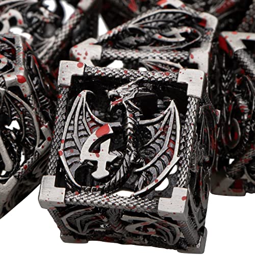 ARUOHHA Hollow DND Metal Dice Set Blood Dragons D and D Dice RPG Role Playing Games Dungeons Polyhedral Dice with Gift Box D20 D12 D10 D8 D6 D4 - Image 1