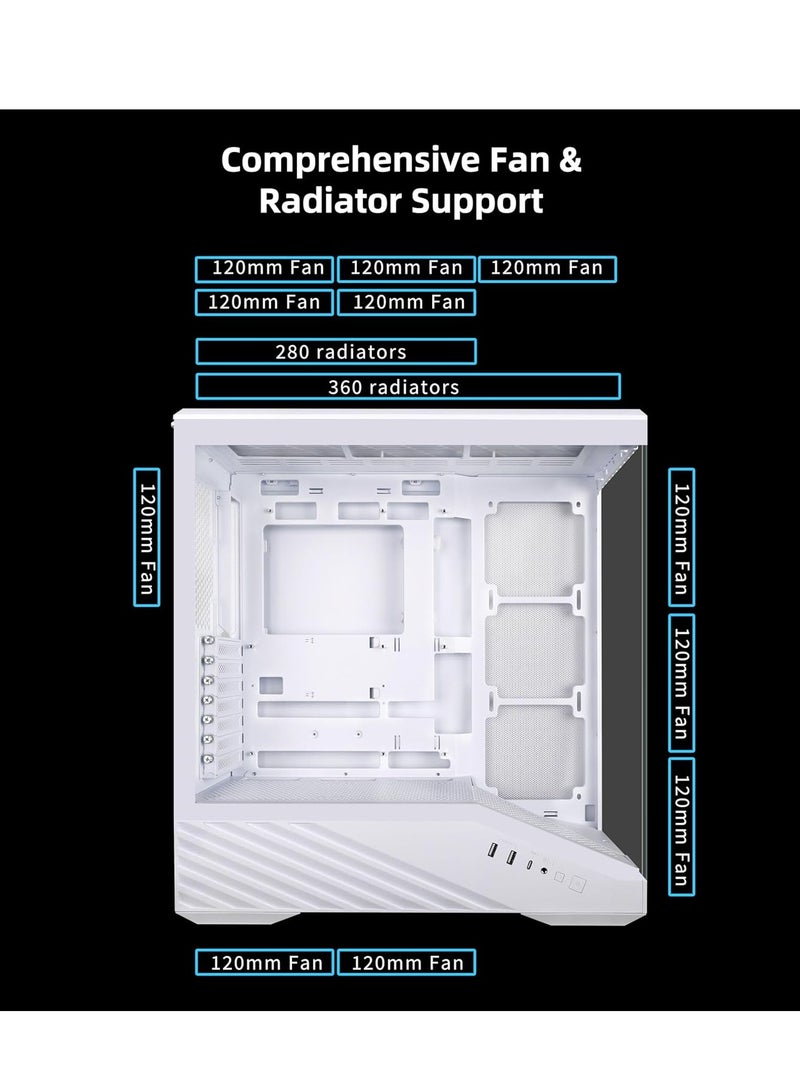 ليان لي صندوق كمبيوتر في 100 ايه تي اكس ميد تاور 4 × 120 ملم ARGB PWM مثبت مسبقا، شريط LED RGB ومنصة عرض مع زجاج مقسى، يدعم وحدة معالجة الرسومات الجرافيكية 420 ملم، رادياتور 360 ملم، تدفق هواء محسن - Image 5