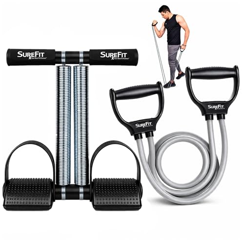 SUREFIT Double Spring Tummy Trimmer with Resistance Tube - Heavy Duty Full Body Workout Abdominal Exerciser-Standard Size (Black) - Image 1
