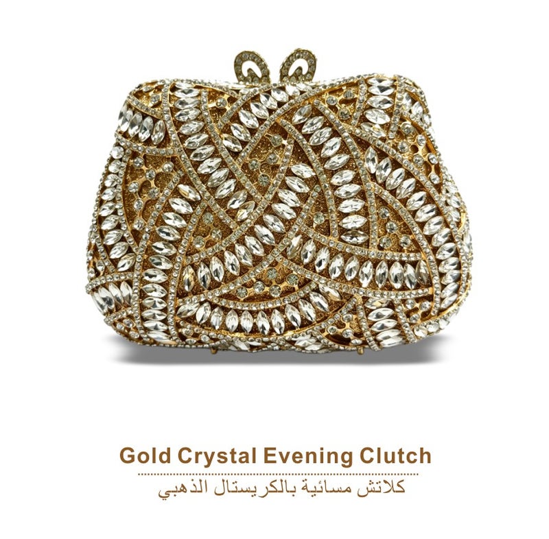 Elegant Crystal Studded Evening Clutch Bag, Classic Metal Frame Formal Party Handbag Women Dinner Wedding Purse