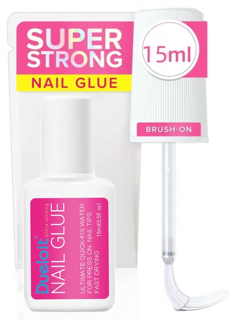 المبارزة غراء أظافر فائق القوة للأظافر الضاغطة (Press On Nails)، وأطراف الأظافر، والأظافر الأكريليكية التقليدية (15 مل) - غراء أظافر بفرشاة للأظافر الضاغطة، والأطراف، والأكريليك - ثبات طويل الأمد، قوة قصوى، تطبيق خالٍ من الفوضى. - Image 1