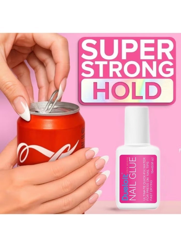المبارزة غراء أظافر فائق القوة للأظافر الضاغطة (Press On Nails)، وأطراف الأظافر، والأظافر الأكريليكية التقليدية (15 مل) - غراء أظافر بفرشاة للأظافر الضاغطة، والأطراف، والأكريليك - ثبات طويل الأمد، قوة قصوى، تطبيق خالٍ من الفوضى. - Image 3