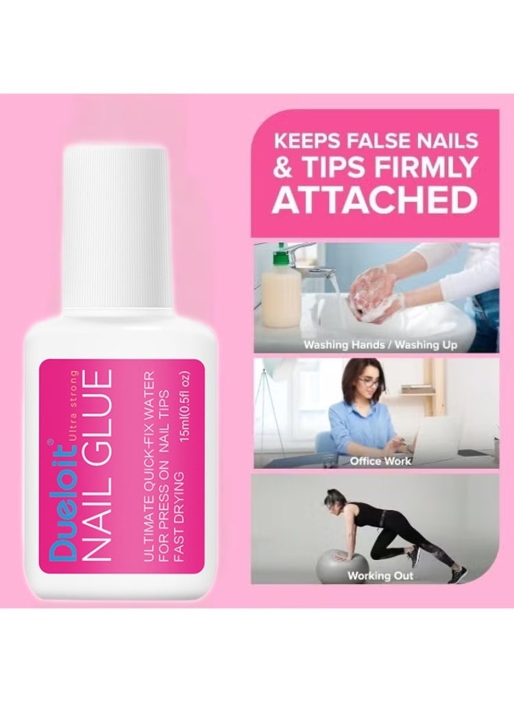 المبارزة غراء أظافر فائق القوة للأظافر الضاغطة (Press On Nails)، وأطراف الأظافر، والأظافر الأكريليكية التقليدية (15 مل) - غراء أظافر بفرشاة للأظافر الضاغطة، والأطراف، والأكريليك - ثبات طويل الأمد، قوة قصوى، تطبيق خالٍ من الفوضى. - Image 4