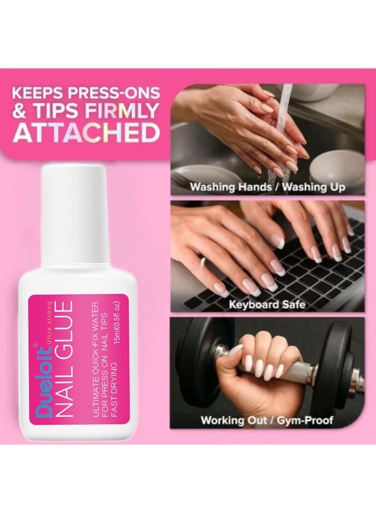 المبارزة غراء أظافر فائق القوة للأظافر الضاغطة (Press On Nails)، وأطراف الأظافر، والأظافر الأكريليكية التقليدية (15 مل) - غراء أظافر بفرشاة للأظافر الضاغطة، والأطراف، والأكريليك - ثبات طويل الأمد، قوة قصوى، تطبيق خالٍ من الفوضى. - Image 5
