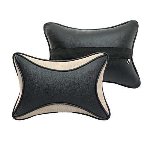 Auto Hub Car Neck Rest and Headrest Pillows Cushion Set, PU Leather (Black/Beige) - Pack of 2 - Image 4