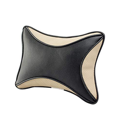 Auto Hub Car Neck Rest and Headrest Pillows Cushion Set, PU Leather (Black/Beige) - Pack of 2 - Image 2