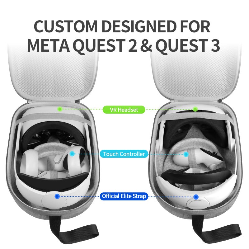 sarlar Hard Carrying Case Compatible with Oculus Meta Quest 3S/Quest 3/Quest 2, Lightweight and Fixed Protection for VR Headset Controller and Official Head Strap Accessories, Travel and Storage - Image 4