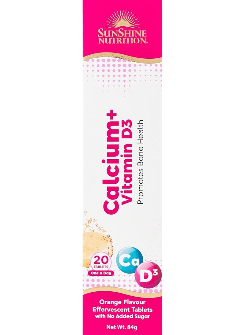 SUNSHINE NUTRITION Calcium + Vitamin D3 Effervescent 20 Tablets To Promote Bone Health Orange Flavor  - Image 2
