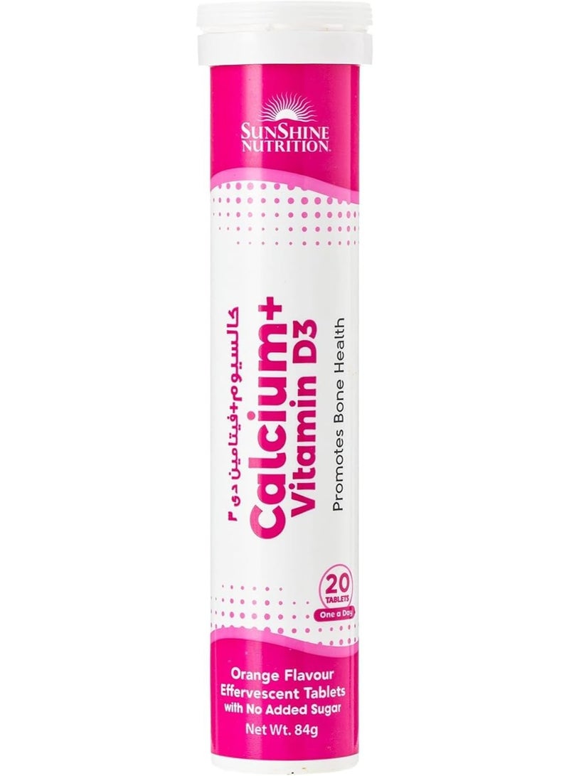SUNSHINE NUTRITION Calcium + Vitamin D3 Effervescent 20 Tablets To Promote Bone Health Orange Flavor  - Image 1