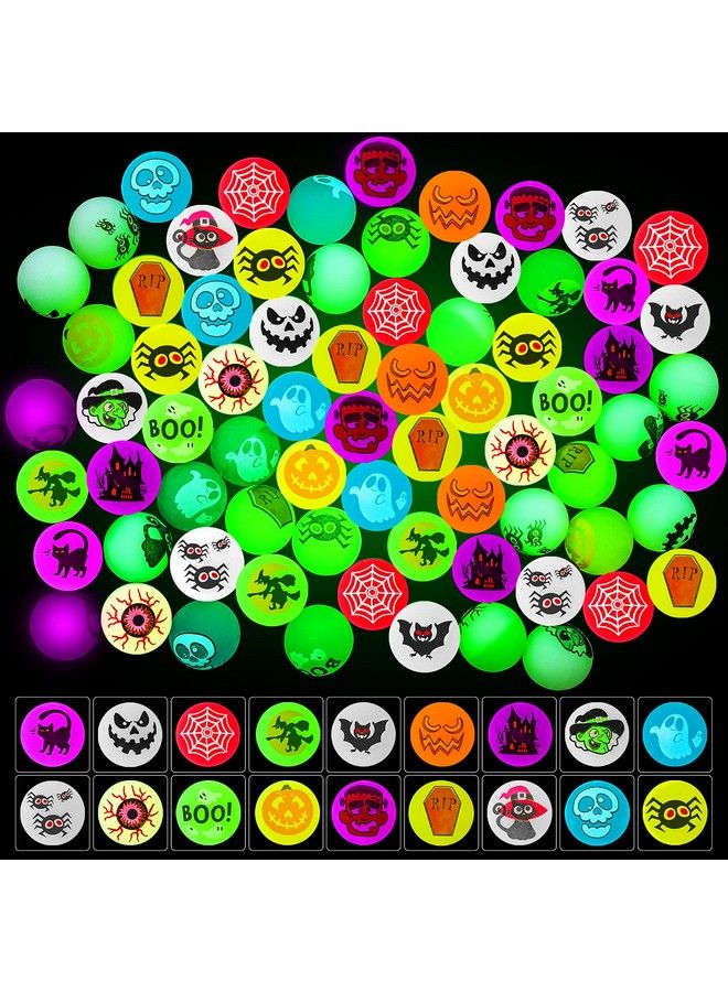MGparty 72 Pcs Glow In The Dark Bouncy Balls 18 Halloween Theme Designs Bouncing Balls For Kids Girls Boys Halloween Party Favors Supplies Classroom Rewards Pinata Goodie Bag Treat Bags Gifts Fillers - Image 1