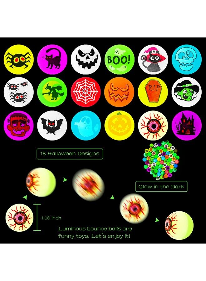 MGparty 72 Pcs Glow In The Dark Bouncy Balls 18 Halloween Theme Designs Bouncing Balls For Kids Girls Boys Halloween Party Favors Supplies Classroom Rewards Pinata Goodie Bag Treat Bags Gifts Fillers - Image 4