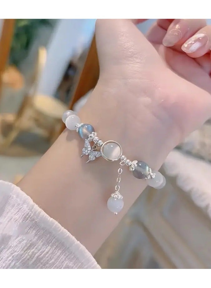 Goolsky [Popular Choice] 1pc Elegant Butterfly Charm Bracelet with Beads – Glass Crafted, Fashionable White Design, Ideal Gift for Girlfriend or Best Friend, Small Niche Design, Transfer Beads - Image 4