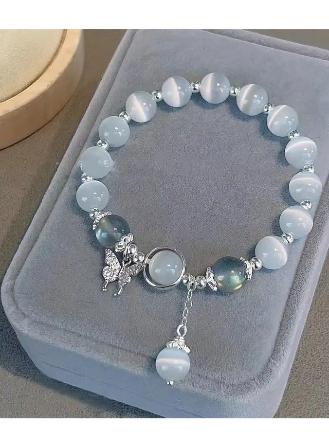 Goolsky [Popular Choice] 1pc Elegant Butterfly Charm Bracelet with Beads – Glass Crafted, Fashionable White Design, Ideal Gift for Girlfriend or Best Friend, Small Niche Design, Transfer Beads - Image 1