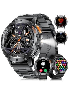 LAESO Military Smart Watches for Men(Answer/Make Calls) with LED Flashlight,530mAh Large Battery,1.43'' AMOLED Heart Rate/Sleep Monitor 5ATM Waterproof Smartwatch for Android iOS,100+Sport Modes,3 Straps  - Image 1