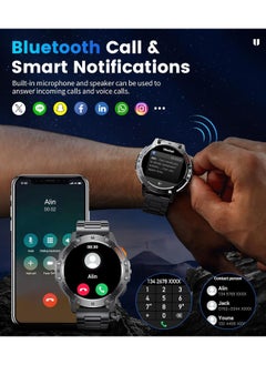LAESO Military Smart Watches for Men(Answer/Make Calls) with LED Flashlight,530mAh Large Battery,1.43'' AMOLED Heart Rate/Sleep Monitor 5ATM Waterproof Smartwatch for Android iOS,100+Sport Modes,3 Straps  - Image 2
