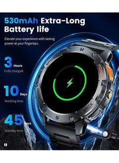 LAESO Military Smart Watches for Men(Answer/Make Calls) with LED Flashlight,530mAh Large Battery,1.43'' AMOLED Heart Rate/Sleep Monitor 5ATM Waterproof Smartwatch for Android iOS,100+Sport Modes,3 Straps  - Image 5