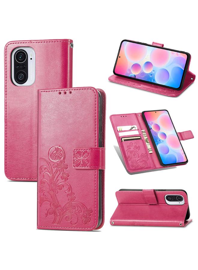 The Bros Case For Xiaomi Redmi K40 / K40 Pro Four-leaf Clasp Embossed Buckle Mobile Phone Protection Leather Case with Lanyard & Card Slot & Wallet & Bracket Function