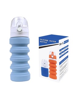 Generic Explosions Folding Silicone Kettle Folding Telescopic Water Cup Outdoor Travel Folding Water Cup-Colour:Light Blue (color Box Packaging)-Capacity:400ml  - Image 1