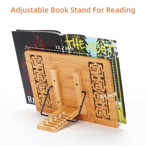 MEGREZ Bamboo Book Stand (13.2 x 9.4 inch) for Reading, Kitchen Cookbook Holder, Adjustable for Tablet/Textbook, Hollow Bookrest, Panda - Image 2