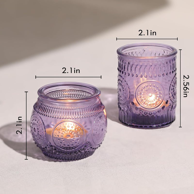 Devi 30pcs Assorted Purple Votive Candle Holders for Wedding Decorations, Boho Glass TeaLight Candle Holder, Wedding Table Centerpieces, Bridal Shower Decorations, Retro Purple Party Decor, Party Favors - Image 2