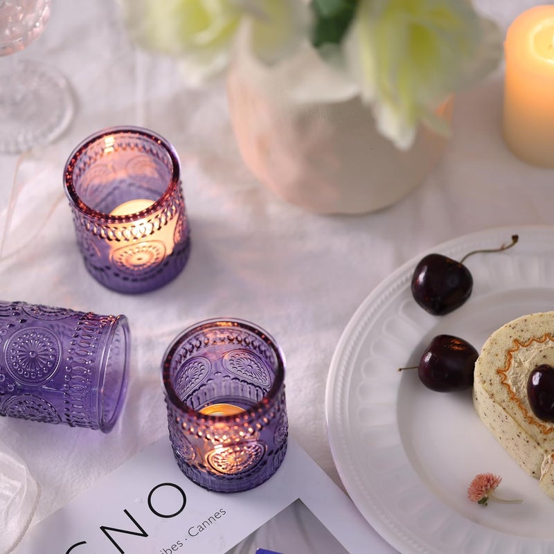 Devi 30pcs Assorted Purple Votive Candle Holders for Wedding Decorations, Boho Glass TeaLight Candle Holder, Wedding Table Centerpieces, Bridal Shower Decorations, Retro Purple Party Decor, Party Favors - Image 4