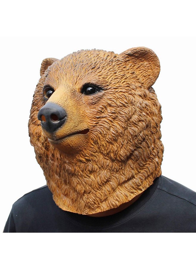 CreepyParty Deluxe Halloween Costume Party Latex Animal Head Mask Brown Bear  - Image 1