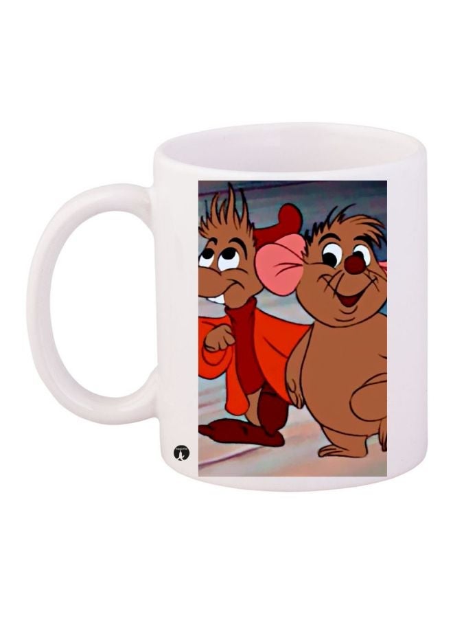 RYN Cartoon Printed Coffee Mug White/Brown/Red 11ounce