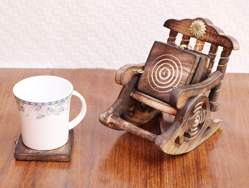 INUS Chair Design Wooden Handmade Antique Miniature Chair Shape Coaster Set of 6, Drink Coasters for Tea, Coffee, Hot & Cold Beverages, Tabletop Decor for Kitchen, Dining, Office & Restaurant Coasters - Image 3