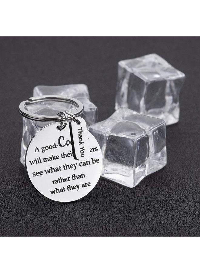 VANLOVEMAC Coach Gift Appreciation Sport Keychain for Basketball Football Baseball Swimming Soccer Gymnastics Retirement Birthday Coaches Men Women from Boys Girls Cheer Key Ring, Silver, round - Image 2