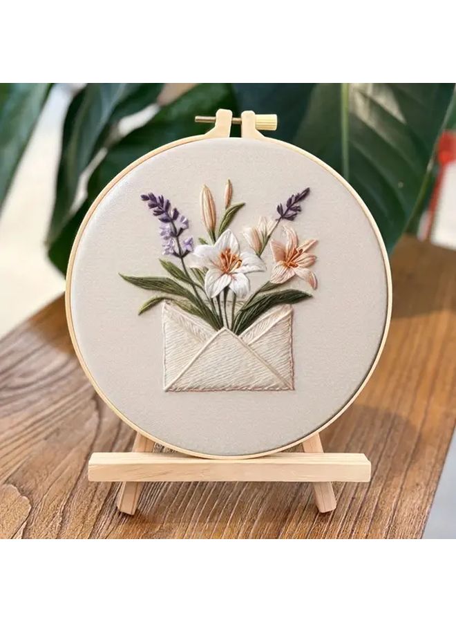Embroidery Set DIY Sunflower Moon Rabbit Craft Kit Flowers 20cm Hoop Gift - Image 2