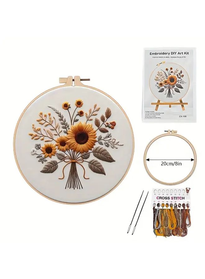 Embroidery Set DIY Sunflower Moon Rabbit Craft Kit Flowers 20cm Hoop Gift - Image 5