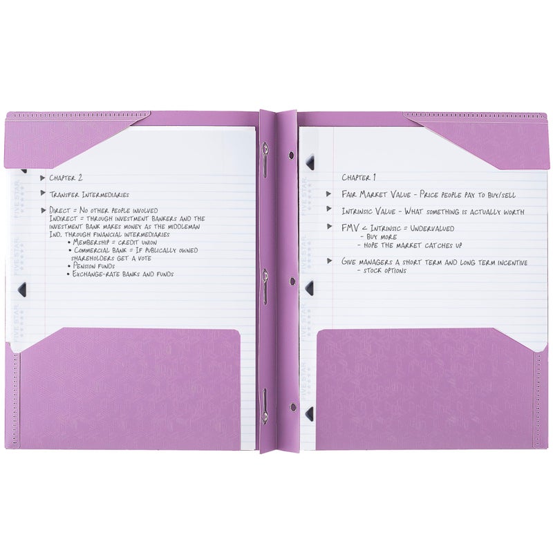 Five Star 2-Pocket Folder, Plastic Folder with Stay-Put Tabs and Prong Fasteners, Holds 8-1/2" x 11" Paper, Amethyst Purple (38750) - Image 3
